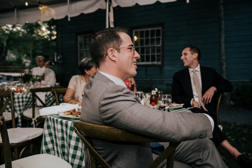 candid wedding photo of a guest at a Shinglekill Falls B & B wedding