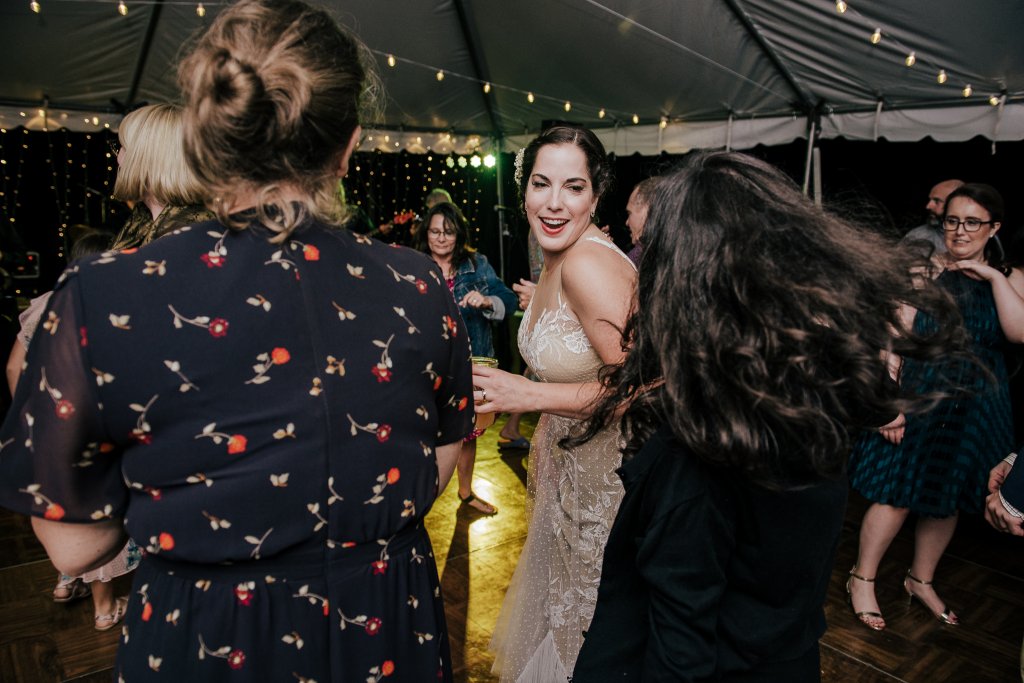 bride dancing at her Shinglekill Falls B & B wedding