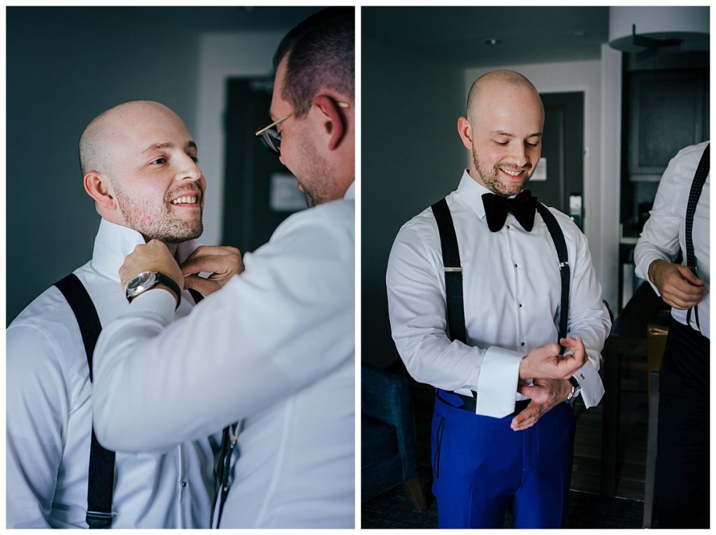 A Saratoga Springs SPAC Wedding 15 groom getting ready before his saratoga springs wedding