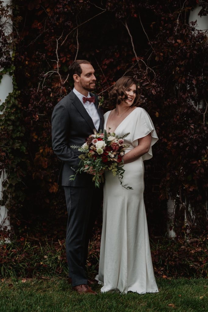 dark and moody wedding day portrait