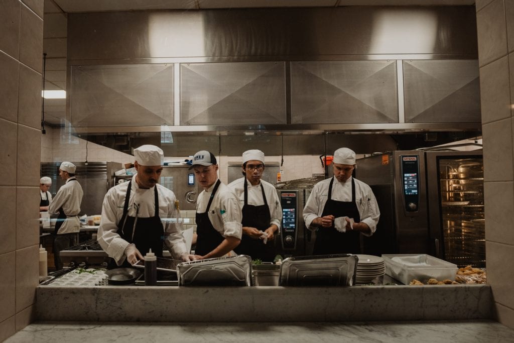 chefs prep for Culinary Institute Of America (CIA) Hyde Park wedding