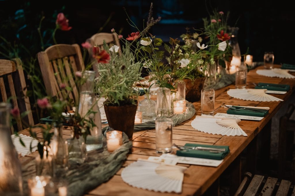 table scape at a blooming hill farm wedding in monroe ny