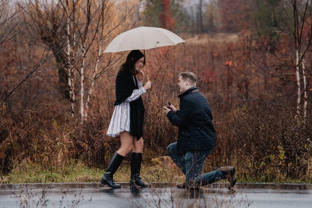man proposing at Wildflower Farms Auberge in Upstate New York